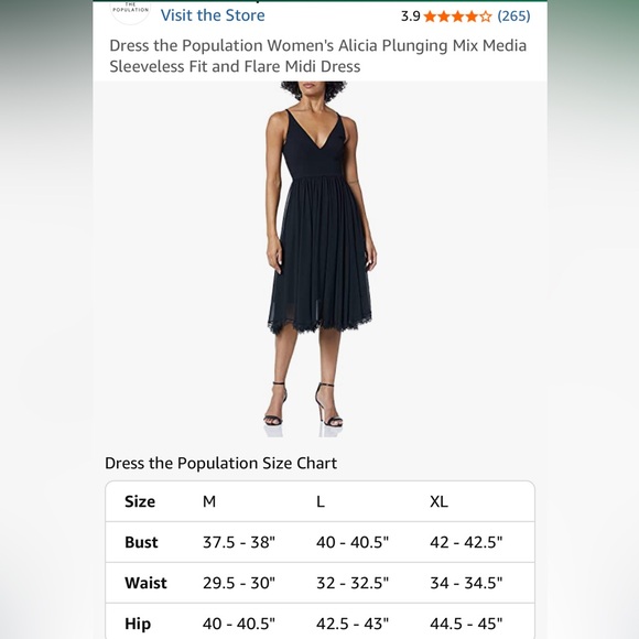 Dress the Population Alicia Plunging Mix Media Sleeveless Fit and Flare Midi - Picture 4 of 7